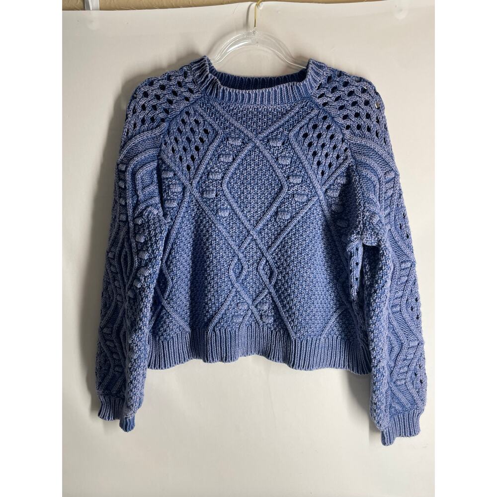 Wildfox Perf Chunky Cable Knit Sweater Blue Loose Fit Size Small Cotton Blend